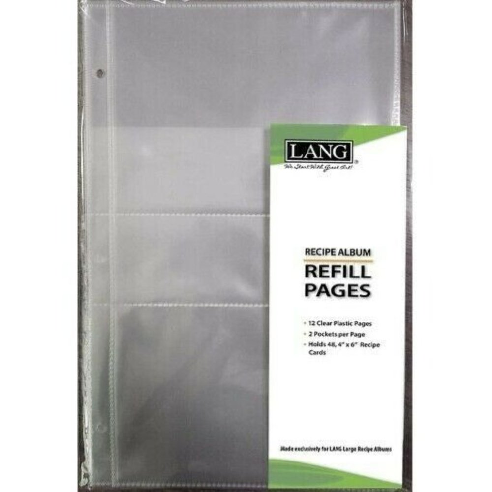 LANG 2 POCKET RECIPE CARD ALBUM DIVIDED REFILL PAGES, 12 SHEETS TOTAL NIP